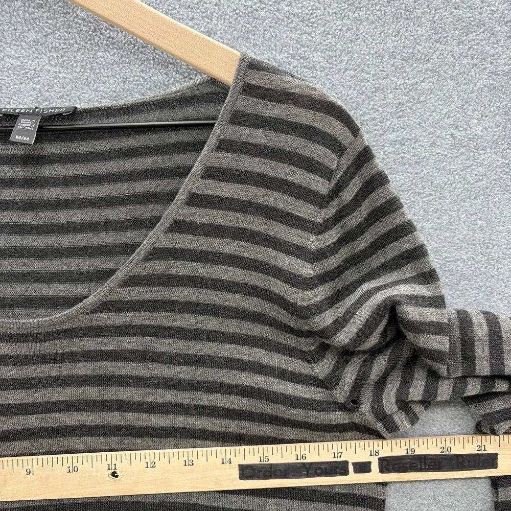 Eileen Fisher Sweater Dress Medium Gray Stripe Merino Alpaca Lightweight Swing - Picture 9 of 13